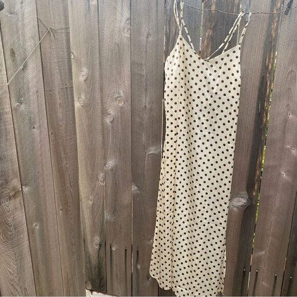 Mango Polka-dot satin-finish dress size 2 cream with brown spots - Picture 10 of 14